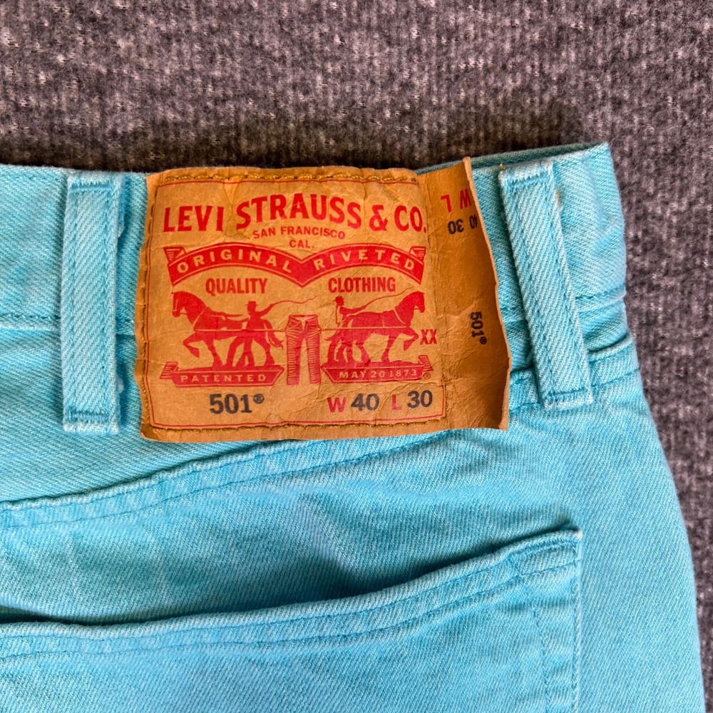Levis 501 Jean Men 40x30 Turquoise Cyan Original Retro Straight Button Fly Denim - Picture 4 of 15